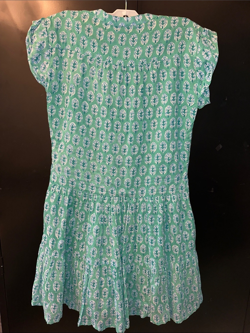 Oliphant Teal Printed Short Sleeve Swing Dress S - Picture 10 of 10